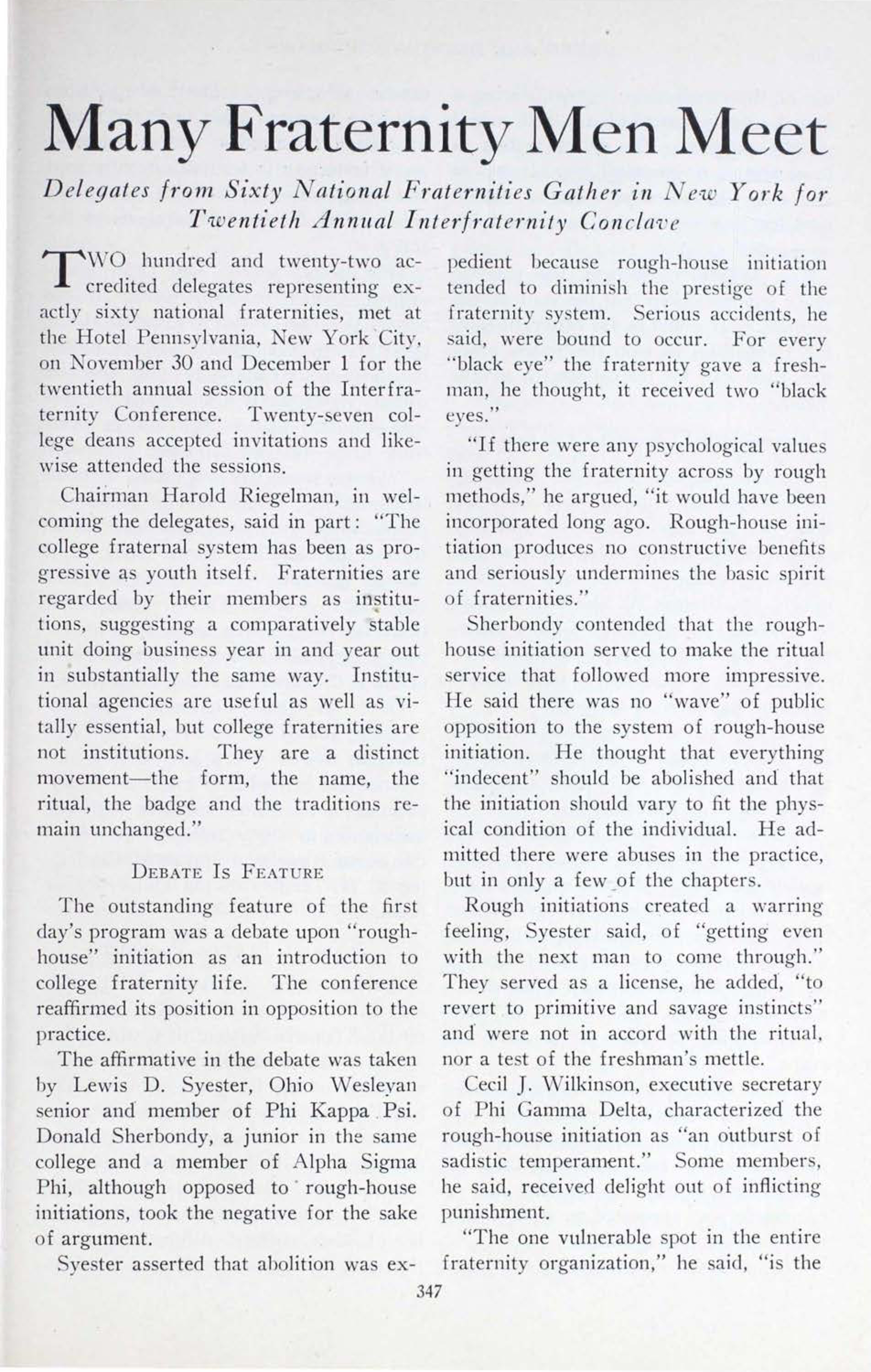 Many Fraternity Men Meet, April 1929